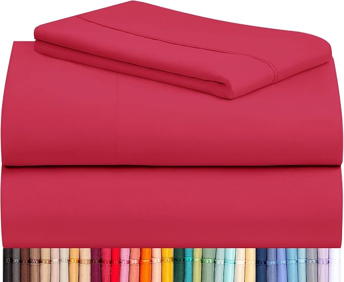 LuxClub Twin XL Sheets Set, Cooling & Soft Deep Pocket Bed Sheets, 3PC | LuxClub Silky Fitted Sheet & Pillowcase Sets, Breathable Hotel Luxury Bedding for Mattress Wrinkle Free, Red