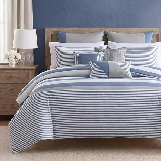 Nautica - Queen Duvet Cover Set, Cotton Reversible Bedding with Matching Shams, Mediterranean Inspired Home Decor for All Seasons (Fairwater Blue, Queen)
