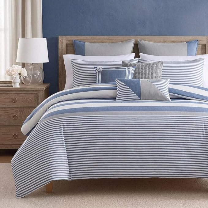 Nautica - Twin Duvet Cover Set, Cotton Reversible Bedding with Matching Sham, Mediterranean Inspired Bedding Set for All Seasons (Fairwater Blue, Twin)