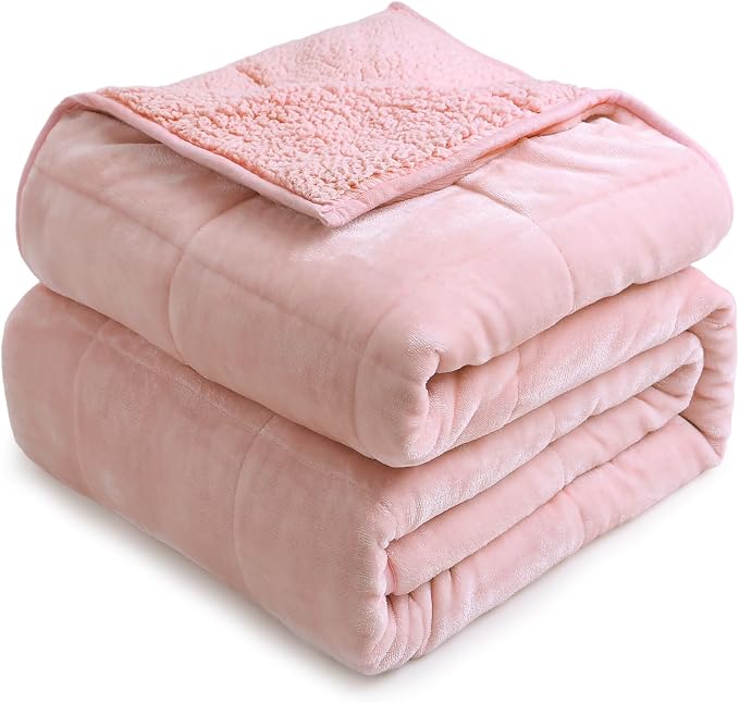 Cottonblue Pink Weighted Blankets 25lbs for Adults King Size 90"x90" Soft | Cozy Sherpa Fleece Weighted Throw Blankets for Calm Sleep Relax, Warm Fuzzy Comfort Flannel Heavy Blanket for Bed Sofa Couch