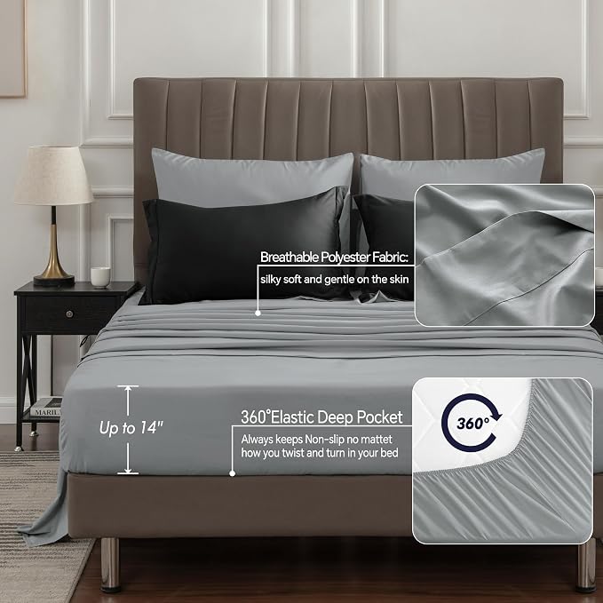 BEDELITE Twin Comforter Set 5 Pieces, Reversible Black Bed in A Bag | Soft All Season Down-Alternative Comforter, Sheets, Pillowcases & Shams, OEKO-TEX Certified Bedding for Bedrrom, Guest Room