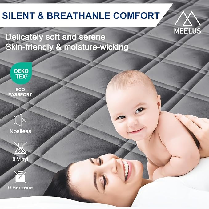 Meelus Twin Mattress Protector Waterproof, Fitted Deep Pocket 8"-21", Gray | Breathable Waterproof Mattress Pad Cover, Soft Noiseless Mattress Cover Washable Cooling for Home Hotel Bedroom