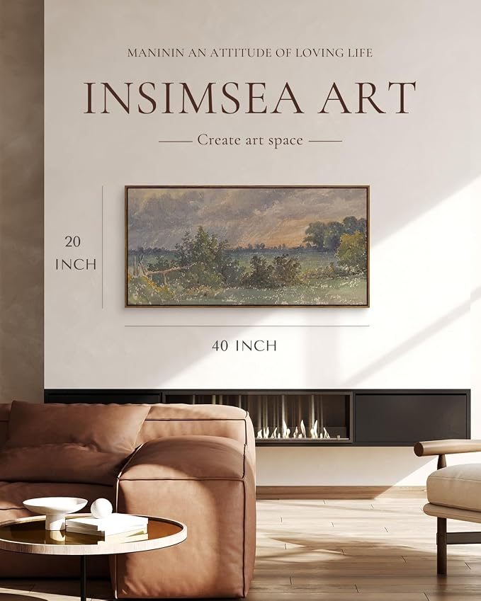 InSimSea Extra Large Framed Vintage Wall Art, Cloud under Sky Print,20x40In | Living Room Country Farmhouse Decor, Watercolor Landscape Canvas Painting, Long Picture for Bedroom Above of Bed