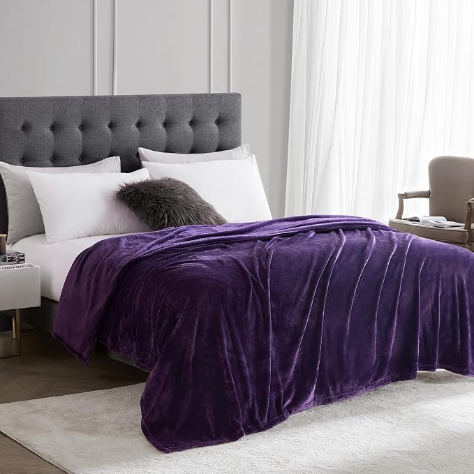 Hansleep King Purple Fleece Blanket, Soft Flannel Bed Blanket | Fuzzy Cozy Blanket 90x108 Inches, Multi-use for Bed, Sofa, Couch, Travel, Camping, All Season Warm Lightweight Cover