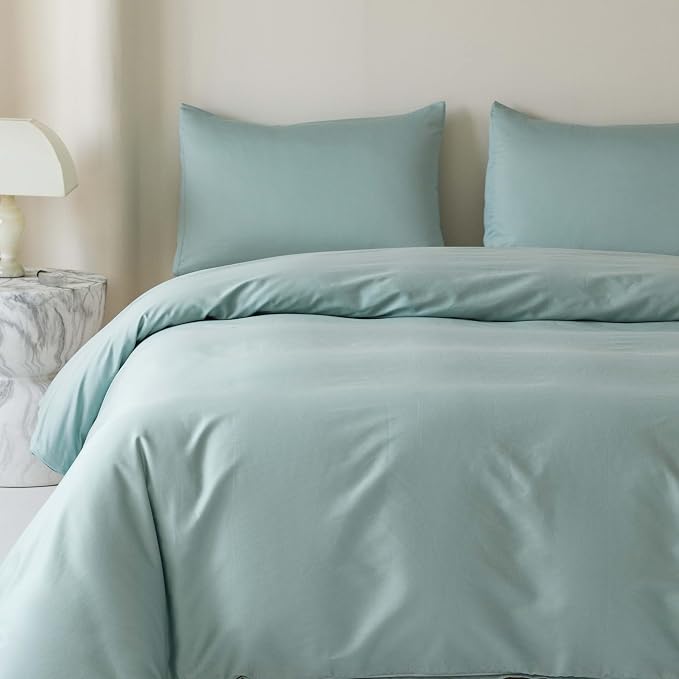 HeimenAogo Egyptian Cotton Duvet Cover Queen Size Sateen Weave, Silky Soft and Breathable Bedding Set with Zipper Closure, Long Staple Cotton Bed Linen Skylight Blue 3Pcs (90"×90")