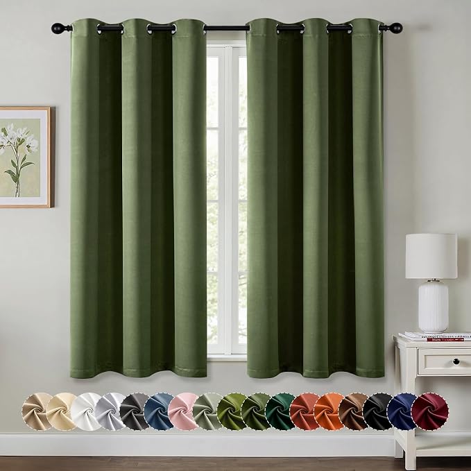 MIULEE Blackout Curtains for Bedroom 2 Panels 40 x 63 Inch Long Olive Green | Thermal Insulated, Living Room Darkening Grommet Drapes, Noise Reducing, Light Blocking Window Treatments