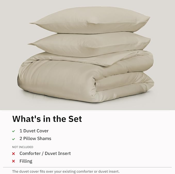 California Design Den Luxury Queen Duvet Cover Set, Beige | Soft 400 Thread Count 100% Cotton Sateen Backed by GH Seal, Duvet Cover & Pillow Sham 3 Pc Set, Button Closure & Corner Ties