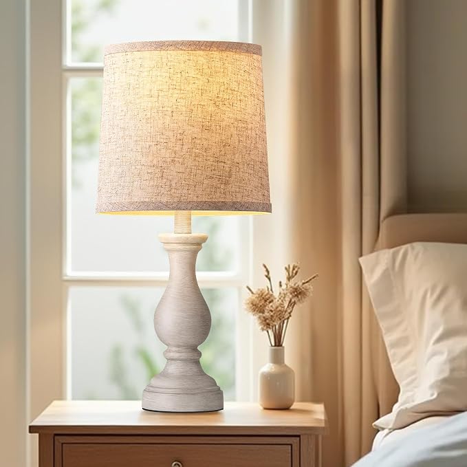 22" Farmhouse Table Lamps Set of 2, Rustic Bedside Lamps for Bedroom | Lamps for Living Room, Night Stands, End Table, Office, Desk, Clearance, Boho Decor, Linen Shades