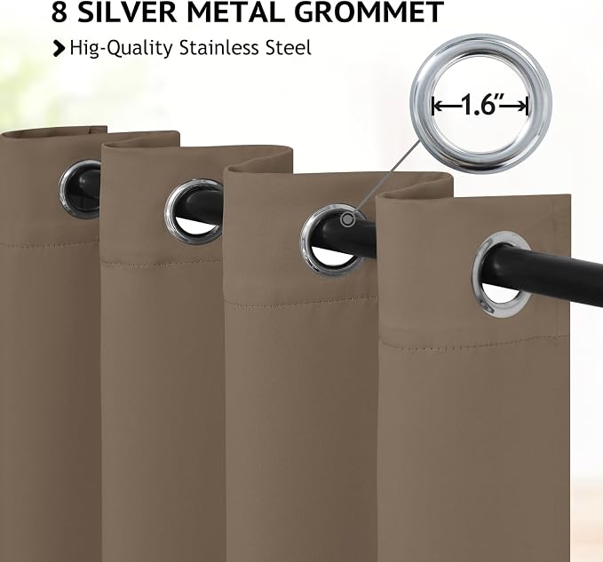 COSVIYA Grommet Room Darkening Khaki Curtains 63 inch Length for Bedroom | Light Blocking Insulated Thermal Curtains for Living Room, Blackout Thick Polyester Window Drapes,52x63 inches, 2 Panels