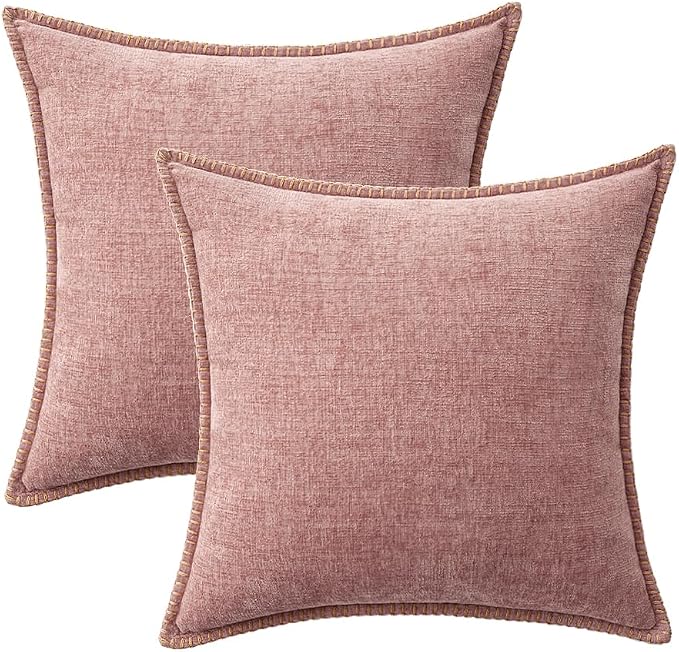 MIULEE Decorative Couch Throw Pillow Covers 20x20 Inch Blush Pink 2 Pack | Farmhouse Pillow Covers with Stitched Edge, Soft Chenille Cushion Cases, for Sofa Bed Living Room Home Decor