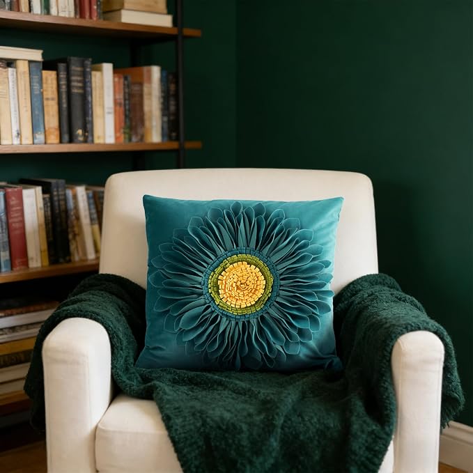 OiseauVoler 3D Sunflower Throw Pillow Cover Decorative Handmade Cushion Cover Case for Home Sofa Car Bed Room Decor 18 x 18 Inch