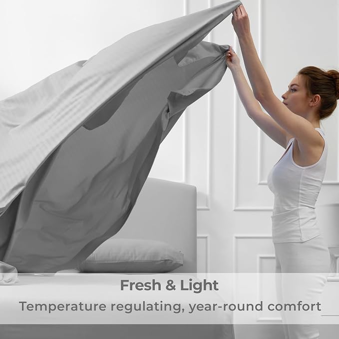 Mellanni Iconic 4-Piece, Ultra Soft Sheet Set (King, Striped Gray/Silver) | 10M+ Sleepers. Lab-tested: Sleeps Cool, Stays Bright, Strong, Smooth. Good Housekeeping Best Bedding, 7 yrs running.