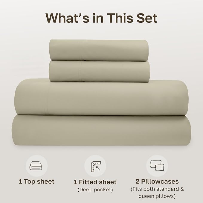 California Design Den 100% Organic Cotton Queen Bedsheets, Soft Taupe | GOTS Certified, Lightweight Crisp & Airy Percale For Hot Sleepers, 15" Deep Pocket, All-around Elastic, Easy Care