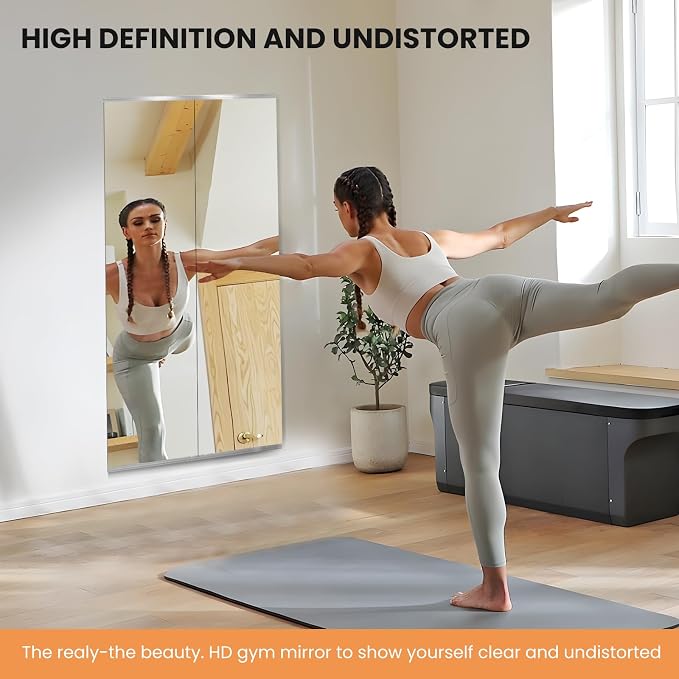 pertetey 48 x 30 in Home Gym Mirror, Frameless, 1-Pack | Tempered Glass, Full Body View, Wall Mounted for Yoga, Exercise, Dance Studio
