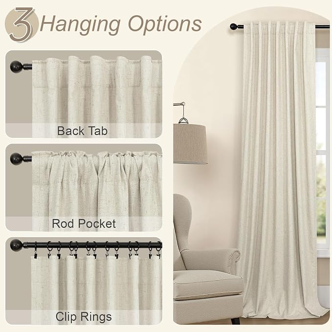 Darkening Curtains for Bedroom 72 Inch Length 2 Panels Coastal Linen Textured Blackout Curtains for Nursery Room Divider Office Cabin Closet Draft Blocking Block Out Kids Drape 52x72 Long Sand Beige