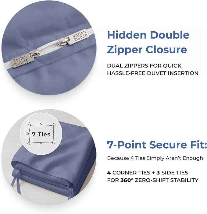 3 Pc Duvet Cover King Size Set-100% Egyptian Cotton Ultra Soft Premium Durable Comforter Cover Zipper Closure & Corner Ties - (Mediterranean Blue, 104" X 94")