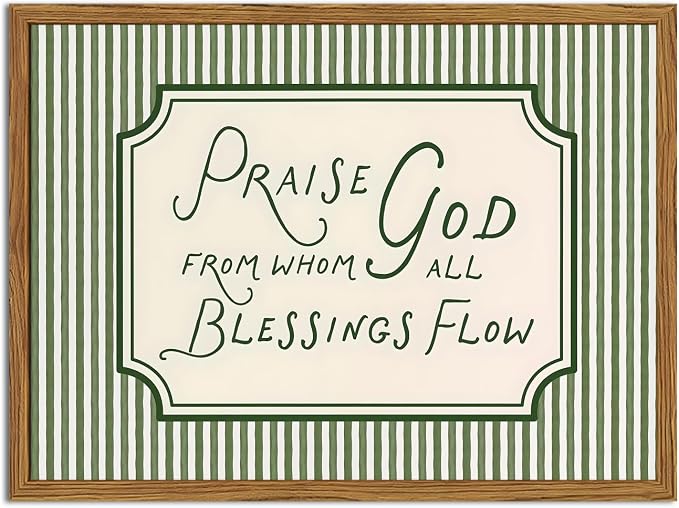 Framed Christian Scripture Wall Art, Bible Verse Pictures Wall Decor, Sage Green Striped Praise God From Whom All Blessings Flow Paintings Canvas Prints Religious Home Decor for Living Room 16x24 inch