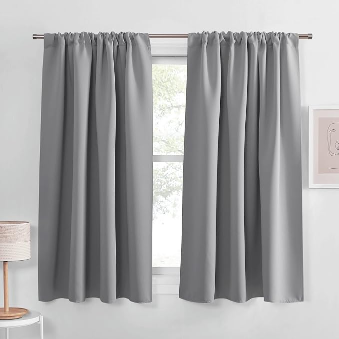 PONY DANCE Short Silver Grey Curtains for Small Windows, Blackout Thermal Insulating Drapes for Home Theatre Bathroom Kitchen Basement Cafe RV Camper Windows, Wide 42 x Long 40, 1 Pair