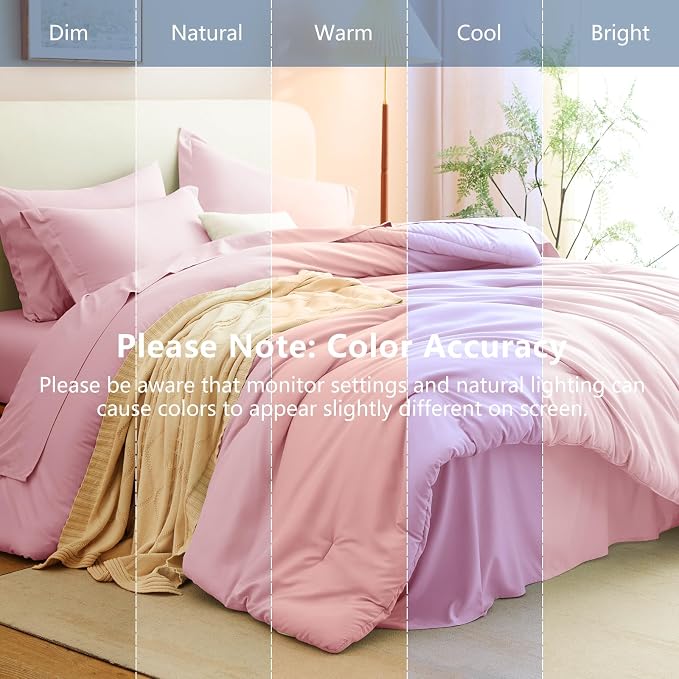 Queen Comforter Set Pink, 7 Pieces Bed in a Bag | OEKO-TEX Certified, All-Season, Bedroom, 240GSM Down Alternative Comforter, Flat & Fitted Sheets, 2 Pillowcases & 2 Shams