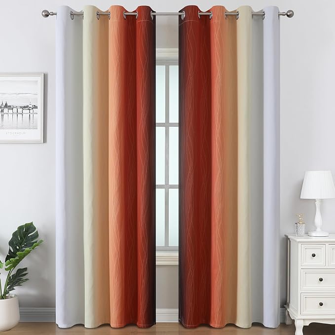 Burnt Orange and Greyish White Ombre Blackout Curtains 52Wx108L Inch Long | Light Blocking Living Room Curtains,Energy Saving,Thermal Insulated,Room Darkening Grommet Window Drapes for Bedroom,2 Panels
