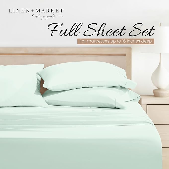 Linen Market Double-Brushed Microfiber Full Sheet Set 4 Piece – Oeko-TEX Certified Ultra Soft & Wrinkle-Free - 16" Deep Pocket Sheets - Easy Care Full Size - Mint