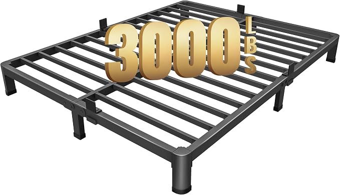 MAF 4 Inch Queen Metal Platform Bed Frame with Round Corner Legs | Mattress Slide Stopper, 3000 LBS Heavy Duty Steel Slats Support, Noise Free, No Box Spring Needed, Easy Assembly, Anti-Slip