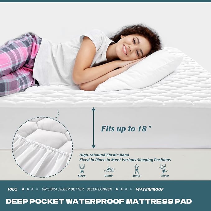 UNILIBRA King Mattress Protector Waterproof, Deep Pocket Mattress Pad Cover Up to 18 Inches, Quilted Fitted Hollow Cotton Filling Breathable Mattress Topper