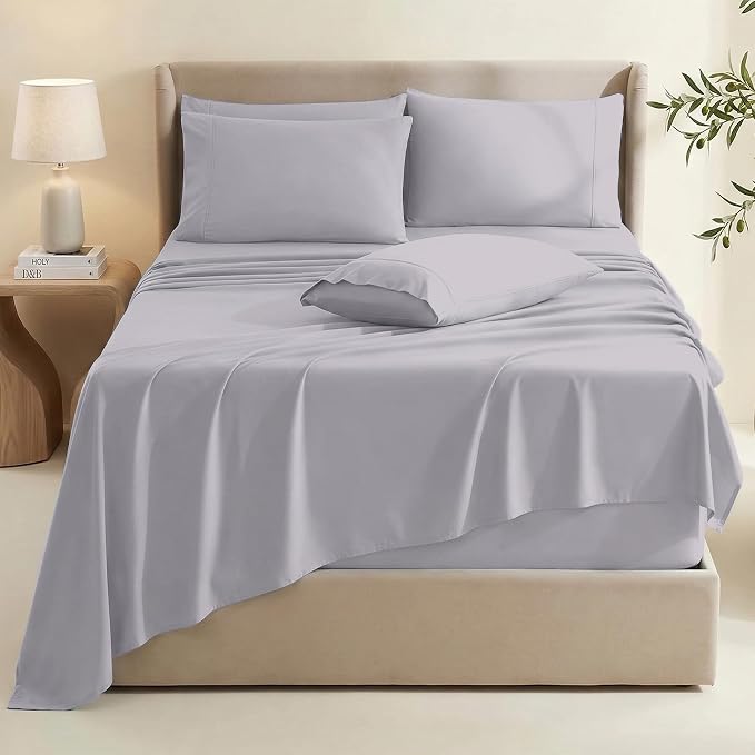 Hearth & Harbor Extra Deep Pocket Queen Sheets Sets - Fits Mattress 18-24 Inches Deep - Extra Deep Pocket Sheets - 6 Piece Queen Size - Light Lavender