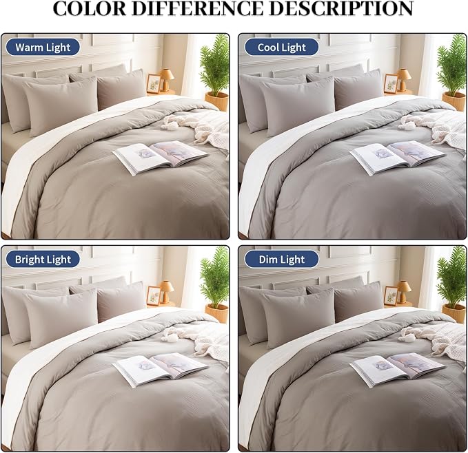 NEXHOME PRO Duvet Cover Set Twin Size Linen Look Textured Organic Natural 100% Washed Cotton Duvet Cover Linen Cream Grey 2 Pieces Bedding Set with Zipper Closure, Breathable (No Comforter)