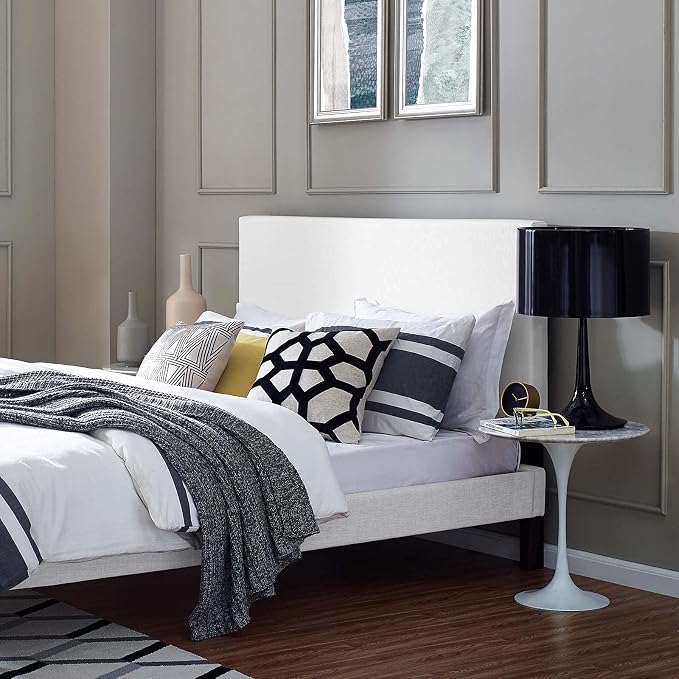 Modway Claire Linen Fabric Upholstered King and California King Headboard in White