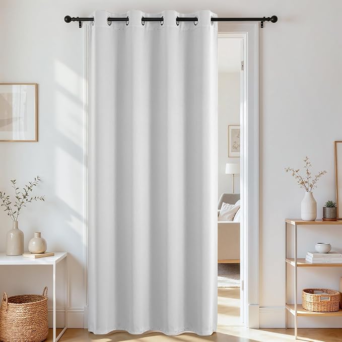 Joydeco Door Curtain Blackout Curtains for Doorway Privacy Closet Drapes | Room Divider Curtains for Bedroom Living Room, Sliding Door Curtains for Open Closet (Greyish White, 40Wx78L, 1 Panel)