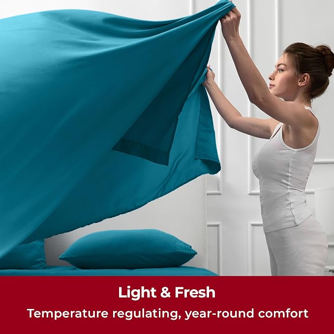 Mellanni Iconic 5-Piece, Ultra Soft Sheet Set (Split King, Teal) | 10M+ Sleepers. Lab-tested: Sleeps Cool, Stays Bright, Strong, Smooth. Good Housekeeping Best Bedding, 7 yrs running.