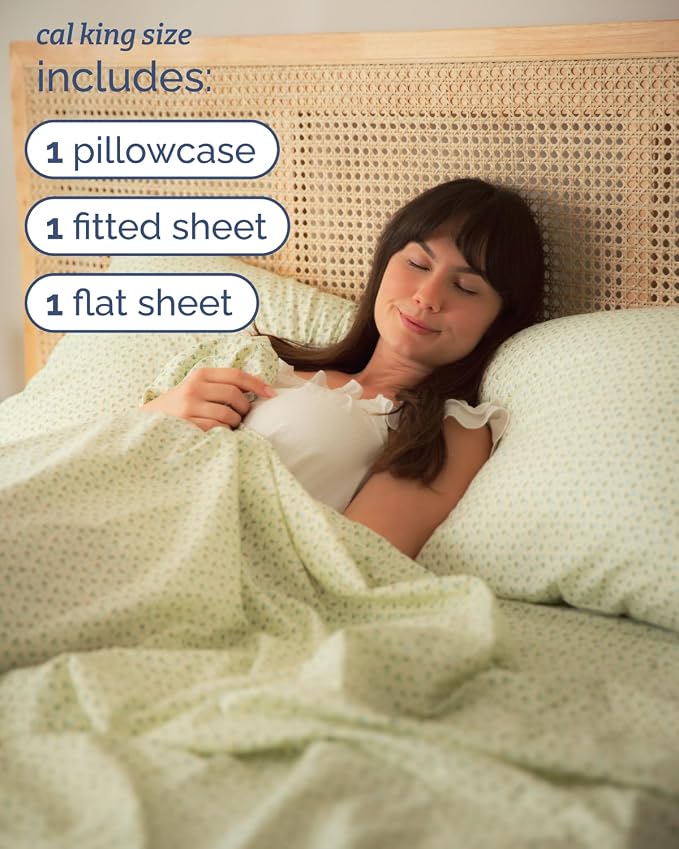 Cal King 4 Piece Floral Sheet Set - Breathable & Cooling - Blue Petal Bloom | 1 Flat, 1 Fitted & 2 Pillowcases w/ Deep Pockets, Boho Botanical Floral Bedding, Breathable & Cooling, Wrinkle & Fade Free