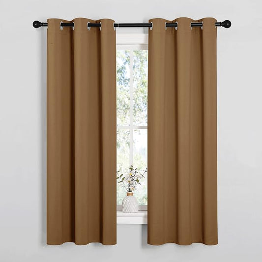 NICETOWN Sleek Blackout Curtains, 2 Panels, W34 x L63-inch, Gold Brown | Noise Reducing and Block Draft Panels for Small Windows Door Doorway Laundry Office Luxury Decor Theme