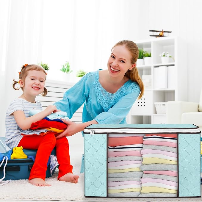 90L Large Storage Bags, 8 Pack Clothes Storage Bins Closet Organizers | Foldable Storage Containers, with Reinforced Handle, for Clothing, Blanket, Comforters, Bed Sheets, Pillows and Toys