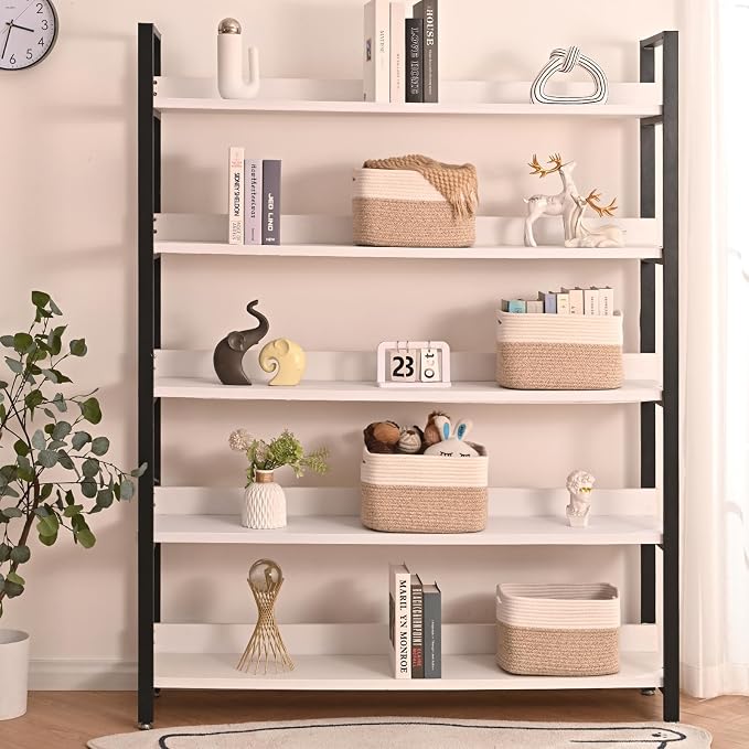 ICERZCZ Storage Baskets for Shelves, Woven Storage Basket, Bins for Cube Storage, Cotton Rope Basket with Handles for Toy, Book, and Clothes Living Room, (4 Packs) Off White & Brown