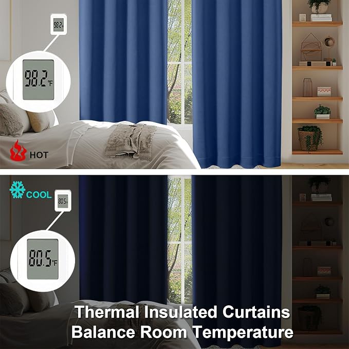Simplebrand Ava Royal Blue Blackout Curtains for Bedroom 84 Inch Length 2 Panels Set, Solid Thermal Insulated Privacy Nursery Window Treatment Curtains Blackout Drapes, W40 x L84 Inch, Royal Blue