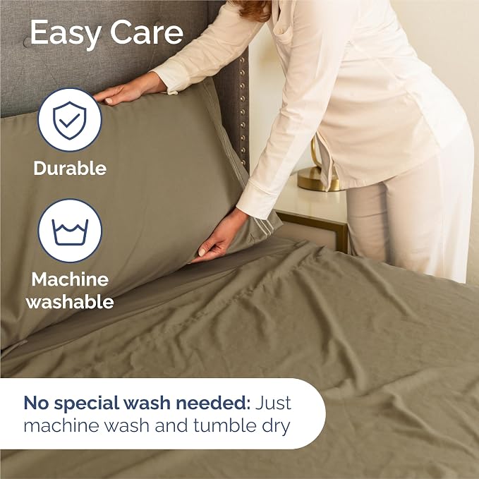 Split King Size 5 Piece Sheet Set - Breathable & Cooling Sheets - Khaki | Hotel Luxury Bed Sheets for Women & Men, Deep Pockets, Easy-Fit, Comfy, Soft and Wrinkle Free Sheets, Oeko-Tex Bed Sheet Set