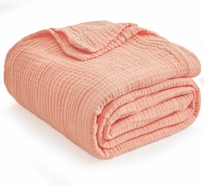 EMME Muslin Blankets for Adults Throw Blanket for Couch Breathable Gauze Soft Lightweight Airy Pink Twin 60" x 80"