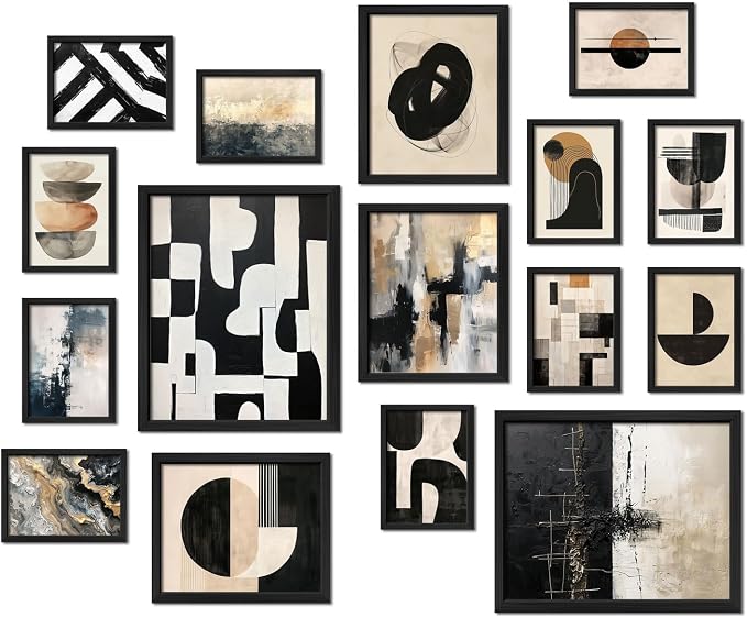 ANERZA 16 PCS Black and White Abstract Wall Art Decor, Minimalist Gallery Wall Prints for Bedroom, Boho Posters for Living Room Aesthetic, Collage Kit Pictures, Dorm Home Decor