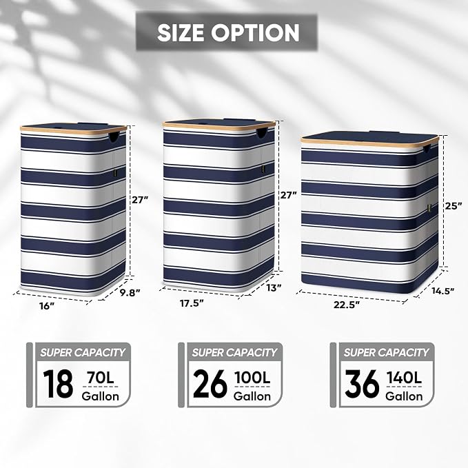 BALEINE 70L Laundry Hamper with Lid, Large Laundry Basket Bin | Large Capacity, Easy-Access Lid, Shape-Retaining Structure, Pull Handles, Ideal for Bedroom, Dorm, Laundry Room