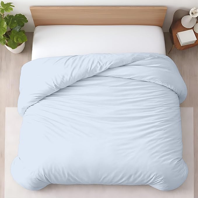 1 Pc California King Duvet Cover Only-100% Egyptian Cotton 600 Thread Count Ultra Soft Premium Durable Comforter Cover Zipper Closure & Corner Ties- (Sky Blue, 104" X 98")