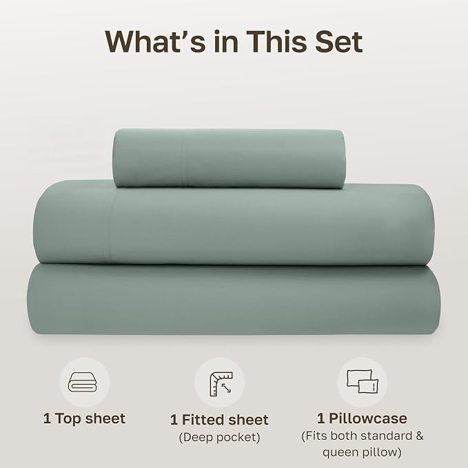 California Design Den 100% Organic Cotton XL Twin Sheets, 3 Pcs, Sage Green | GOTS Certified, Lightweight Crisp & Airy Percale For Hot Sleepers, All-around Elastic, Easy Care