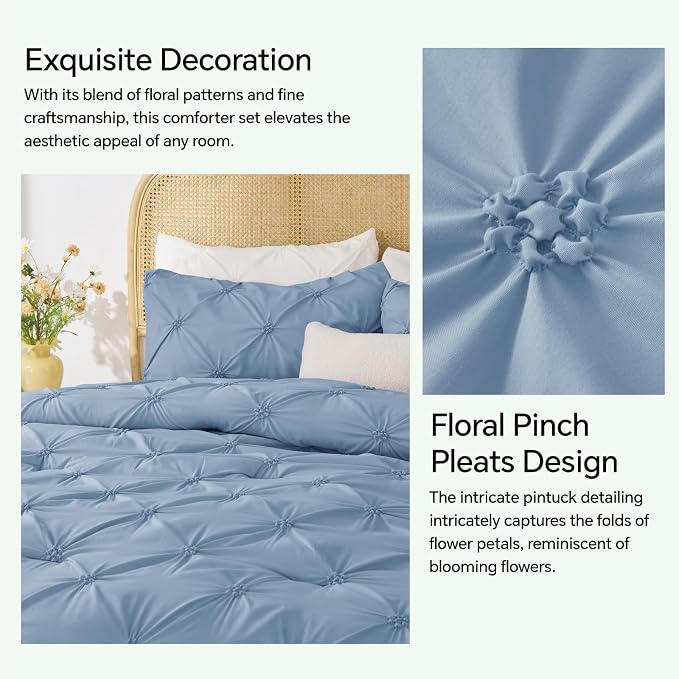 BEDELITE Twin Comforter Set Cornflower Blue,Lightweight & Soft Comforter | Pintuck Boho Bedding, Warm & Cute Bed Set for All Season,With 1 Pillowcase