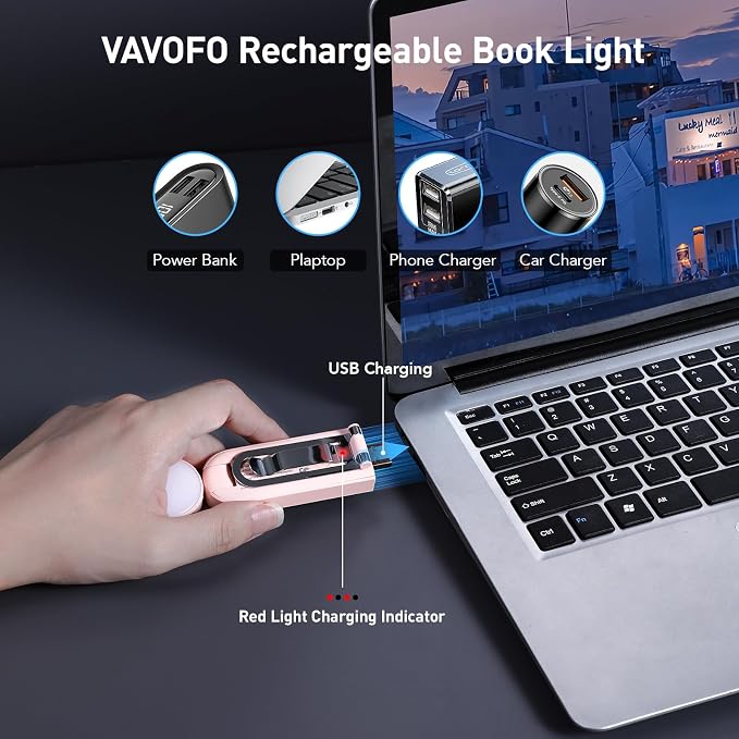 VAVOFO USB Rechargeable Book Light, Bookmark Clip on LED Reading Light | 3 Colors 9 Lighting modes clip on book light, Eye Care Glow for Bed Reading, Christmas Gift for Bookworms, Book Accesories
