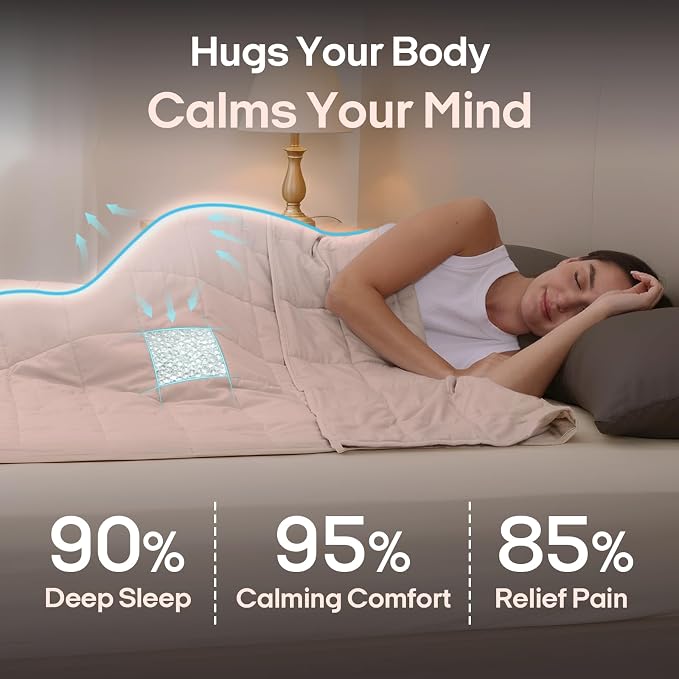 ZonLi Weighted Blanket for Adults (60"x80", 15lbs, Light Pink) | Queen Size High Breathability Cooling Heavy Blanket, Soft Material with Premium Glass Beads, All-Season, Easy Care