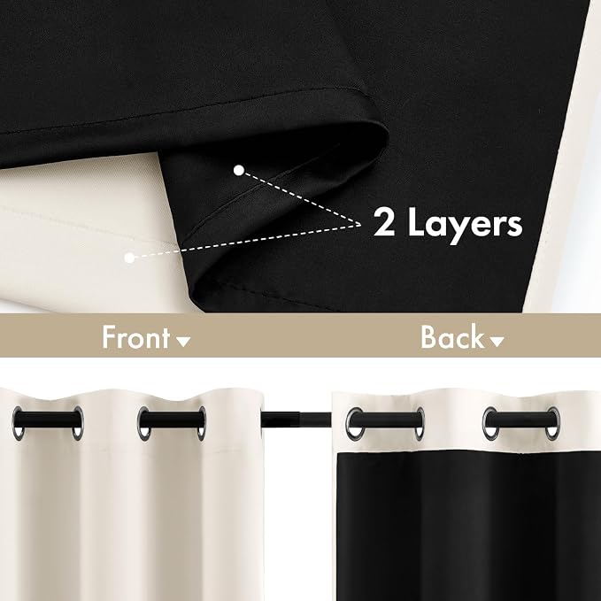 MIULEE Birch 100% Blackout Curtains for Bedroom 40x54 Inch Length 2 Panels | 2 Thick Layers Thermal Insulated Short Curtains with Black Liner, Noise Reducing Grommet， Drapes for Living Room