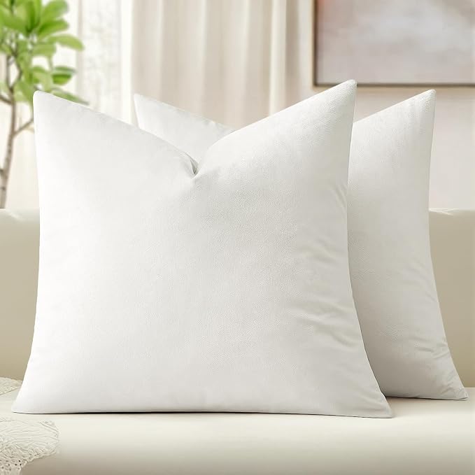 MIULEE 26x26 Inch Pack of 2 Euro Velvet Throw Pillow Covers Pure White | Soft Solid Decorative Euro Sham, Modern Luxury Home Decor, for King Bed Sofa Couch Bedroom Livingroom