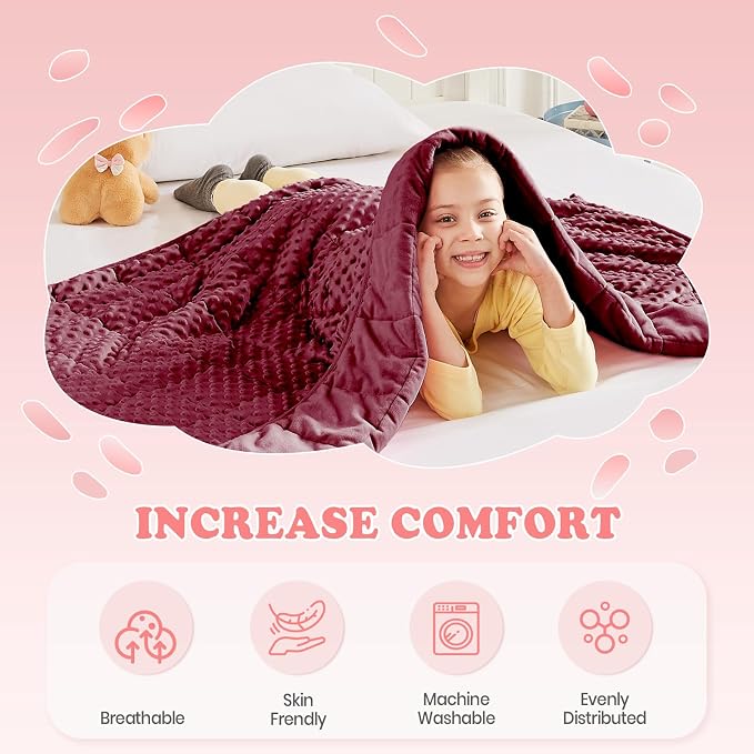 Weighted Blanket - 2 lbs Burgundy Minky Heavy Blanket, 20"x30", Small Size Breathable Lap Blanket