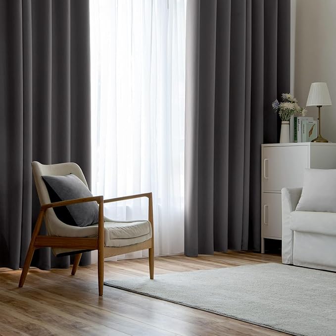 MIULEE Grey Blackout Bedroom Curtains Drapes 96 Inch Long 52"x96" | Grommet Top, Room Darkening Window Drapes, Privacy Protection, Thermal Insulated, Heat Blocking, Light Blocking